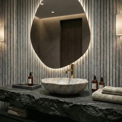 REA-U0620 - Lavabo sobre encimera PEARL 38x50,5 cm cerámica/gris/beige/efecto piedra