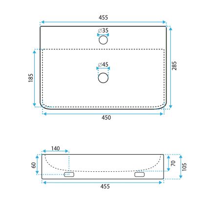 REA-U0630 - Lavabo para encimera/suspendido NAOMI 28,5x45,5 cm cerámica/blanco