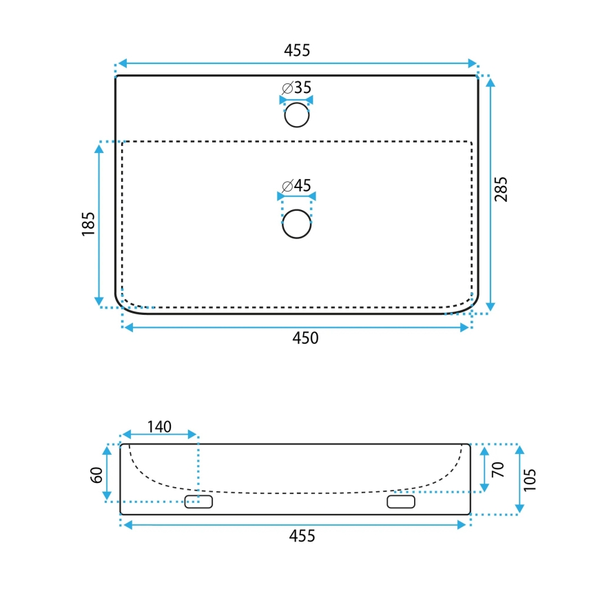 REA-U0630 - Lavabo para encimera/suspendido NAOMI 28,5x45,5 cm cerámica/blanco