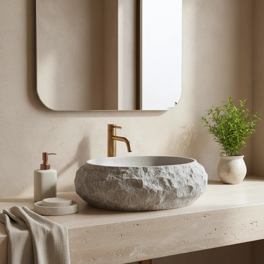 REA-U0633 - Lavabo para encimera MIKA GABRO 38x50 cm gris/imitación de piedra