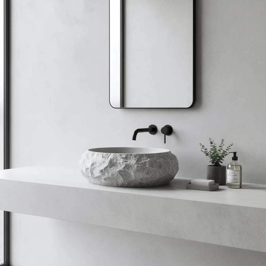 REA-U0633 - Lavabo para encimera MIKA GABRO 38x50 cm gris/imitación de piedra