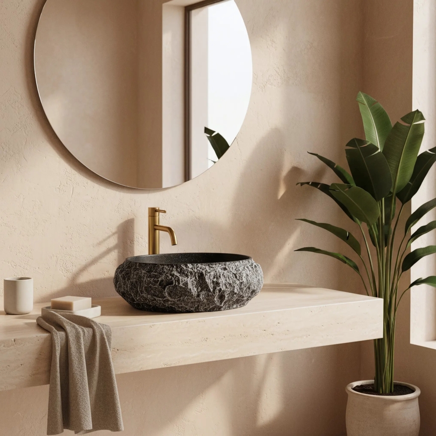 REA-U0634 - Lavabo sobre encimera MIKA GABRO 38x50 cm negro/imitación de piedra