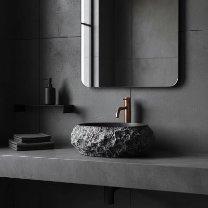 REA-U0634 - Lavabo sobre encimera MIKA GABRO 38x50 cm negro/imitación de piedra