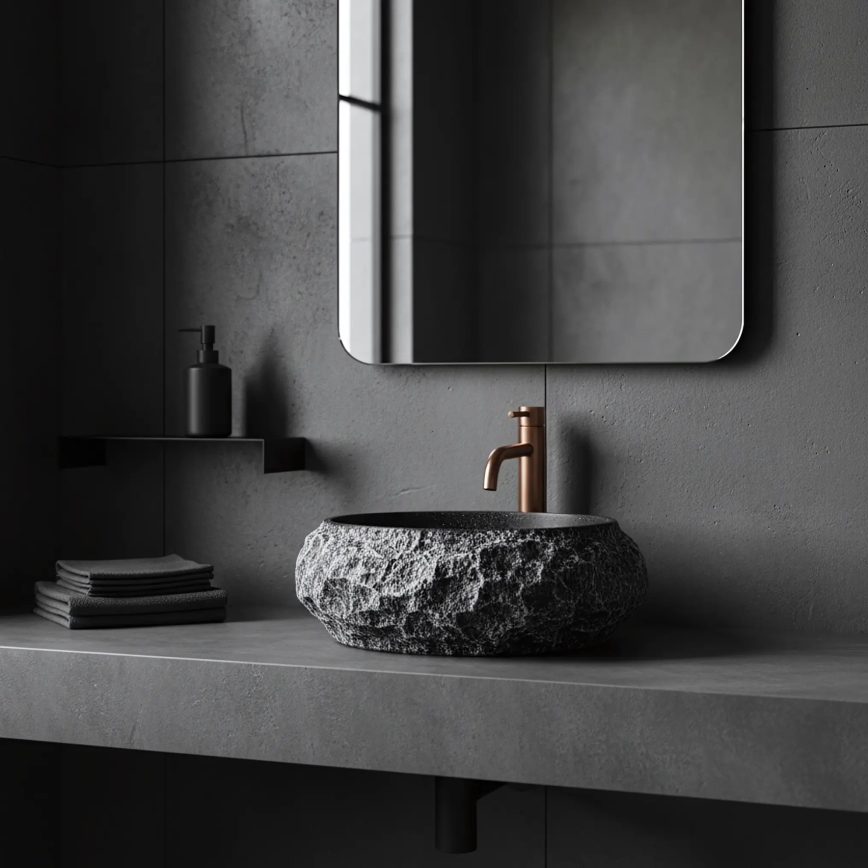 REA-U0634 - Lavabo sobre encimera MIKA GABRO 38x50 cm negro/imitación de piedra