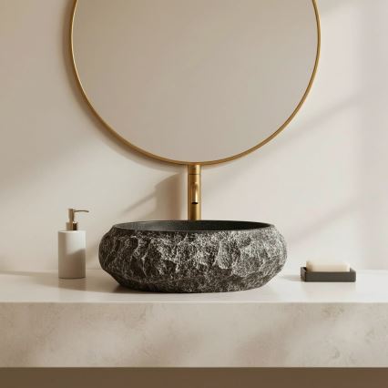 REA-U0634 - Lavabo sobre encimera MIKA GABRO 38x50 cm negro/imitación de piedra