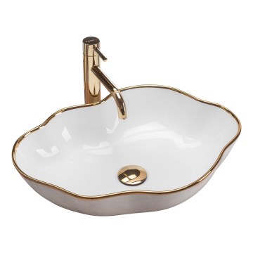 REA-U0696 - Lavabo sobre encimera PEARL 38x50,5 cm cerámica/blanco brillante/dorado