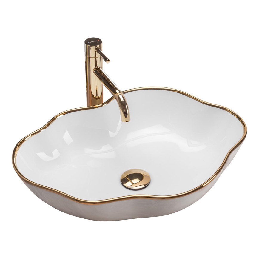 REA-U0696 - Lavabo sobre encimera PEARL 38x50,5 cm cerámica/blanco brillante/dorado