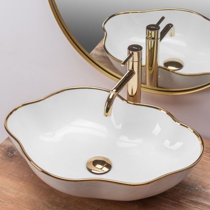 REA-U0696 - Lavabo sobre encimera PEARL 38x50,5 cm cerámica/blanco brillante/dorado