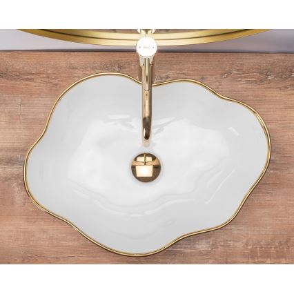 REA-U0696 - Lavabo sobre encimera PEARL 38x50,5 cm cerámica/blanco brillante/dorado
