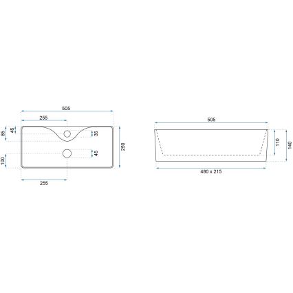 REA-U0699 - Lavabo para encimera MERY 25x50,5 cm cerámica/blanco brillante
