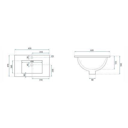 REA-U0786 - Lavabo empotrado DAFNE 47x62 cm cerámica/blanco brillante
