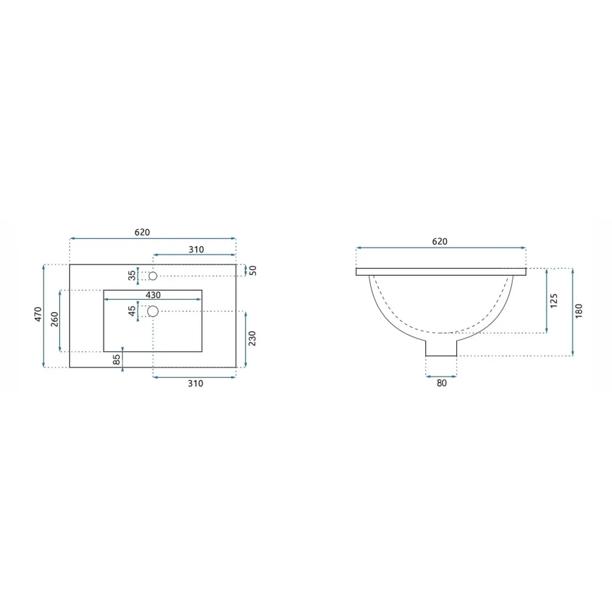 REA-U0786 - Lavabo empotrado DAFNE 47x62 cm cerámica/blanco brillante