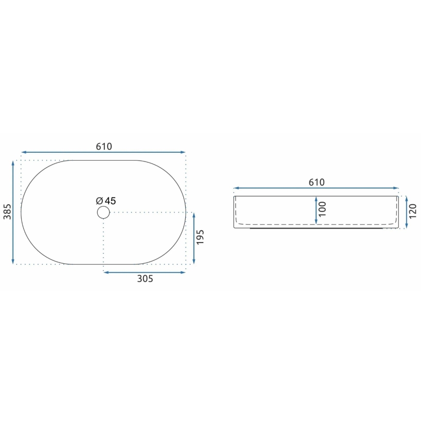 REA-U1055 - Lavabo de encimera NADIA 38,5x61 cm cerámica/blanco brillante