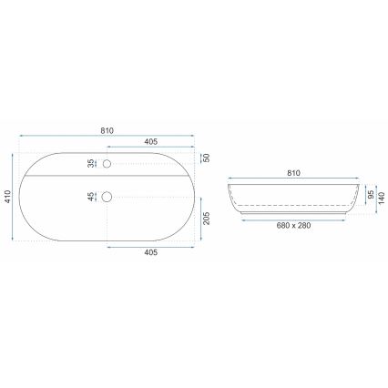 REA-U2541 - Lavabo sobre encimera AURA 41x81 cm cerámica/blanco brillante