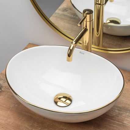 REA-U3287 - Lavabo sobre encimera SOFIA 34,5x41 cm cerámica/blanco brillante/dorado