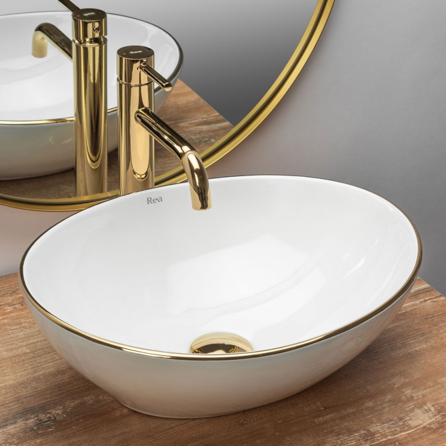 REA-U3287 - Lavabo sobre encimera SOFIA 34,5x41 cm cerámica/blanco brillante/dorado