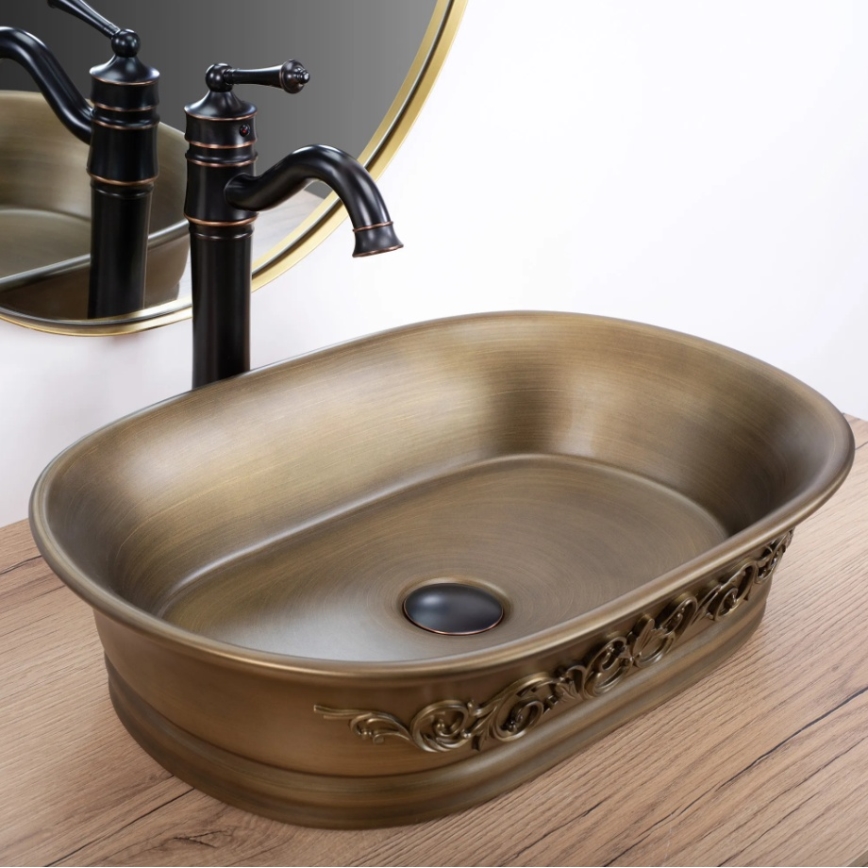 REA-U3305 - Lavabo sobre encimera WILMA RUSTIC 38x55 cm cerámica/cobre