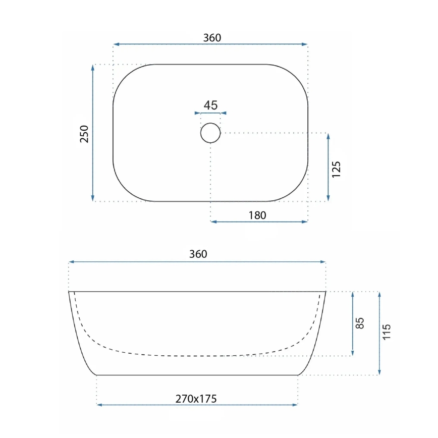 REA-U3321 - Lavabo sobre encimera BELINDA MINI 25x36 cm cerámica/gris/efecto piedra