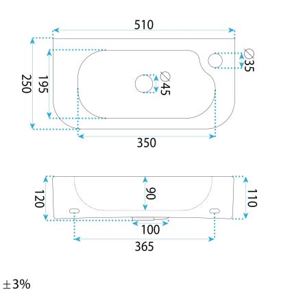 REA-U3610 - Lavabo sobre encimera/colgante ODETTA 25x51 cm cerámica/blanco brillante