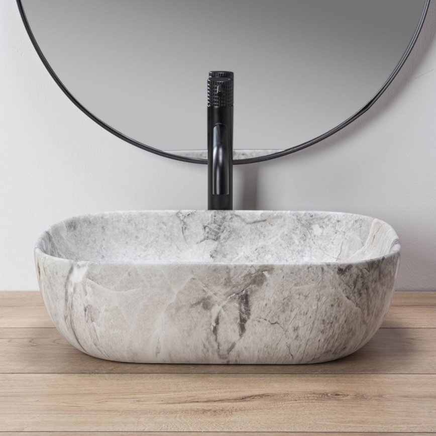 REA-U3800 - Lavabo para encimera LIVIA 33,5x46,5 cm cerámica/gris/imitación de piedra