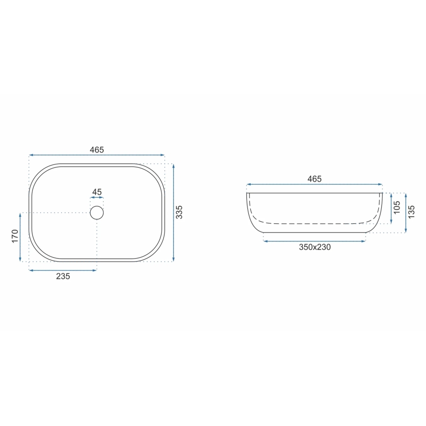 REA-U3801 - Lavabo sobre encimera LIVIA 33,5x46,5 cm cerámica/gris/efecto piedra