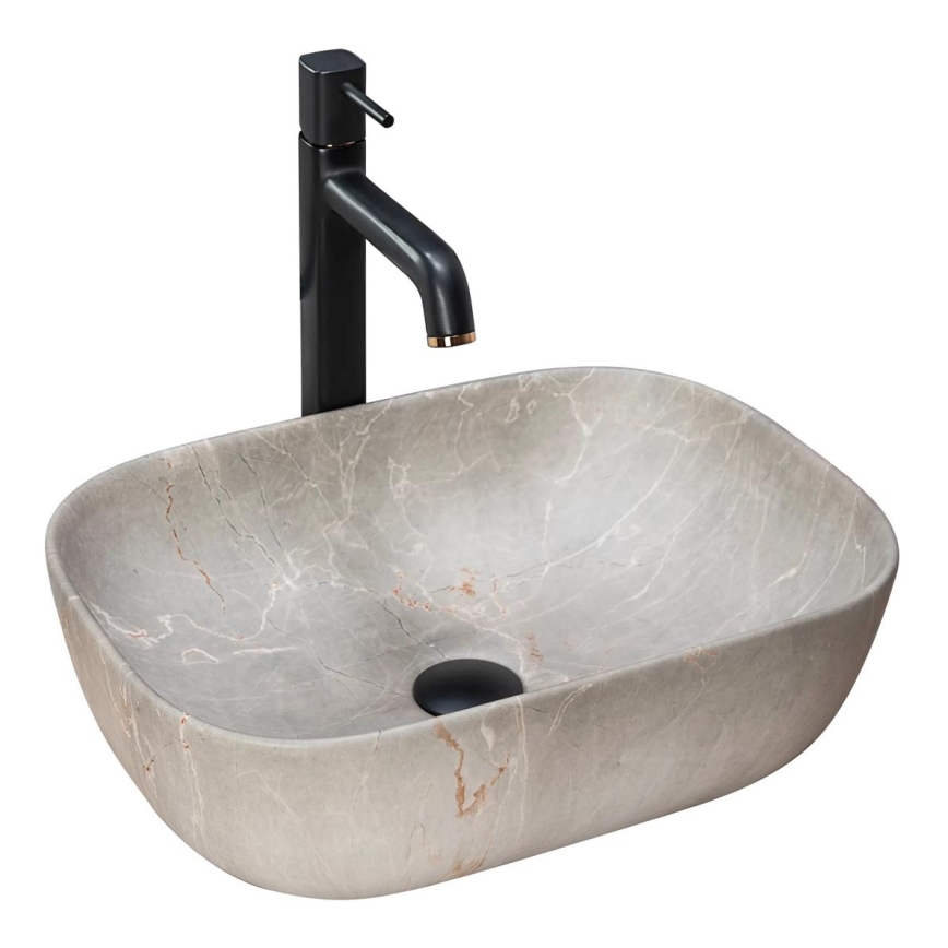 REA-U3802 - Lavabo para encimera LIVIA 33,5x46,5 cm cerámica/gris/acabado efecto mármol
