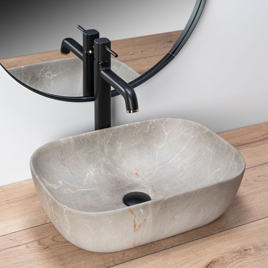 REA-U3802 - Lavabo para encimera LIVIA 33,5x46,5 cm cerámica/gris/acabado efecto mármol