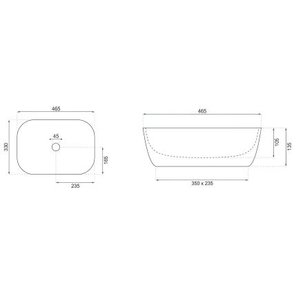 REA-U4001 - Lavabo de encimera BELINDA 33,5x46,5 cm cerámica/blanco mate