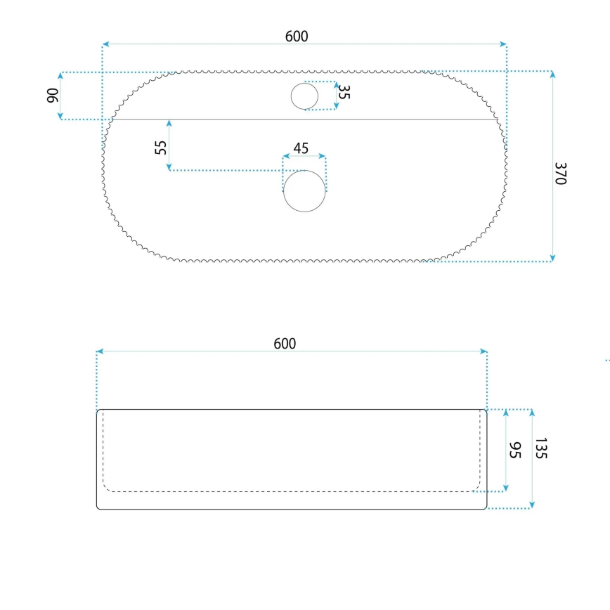 REA-U4002 - Lavabo sobre encimera MARCELA 37x60 cm cerámica/blanco brillante