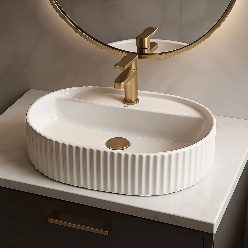 REA-U4003 - Lavabo sobre encimera MARCELA 35,5 x 50 cm cerámica/blanco brillante