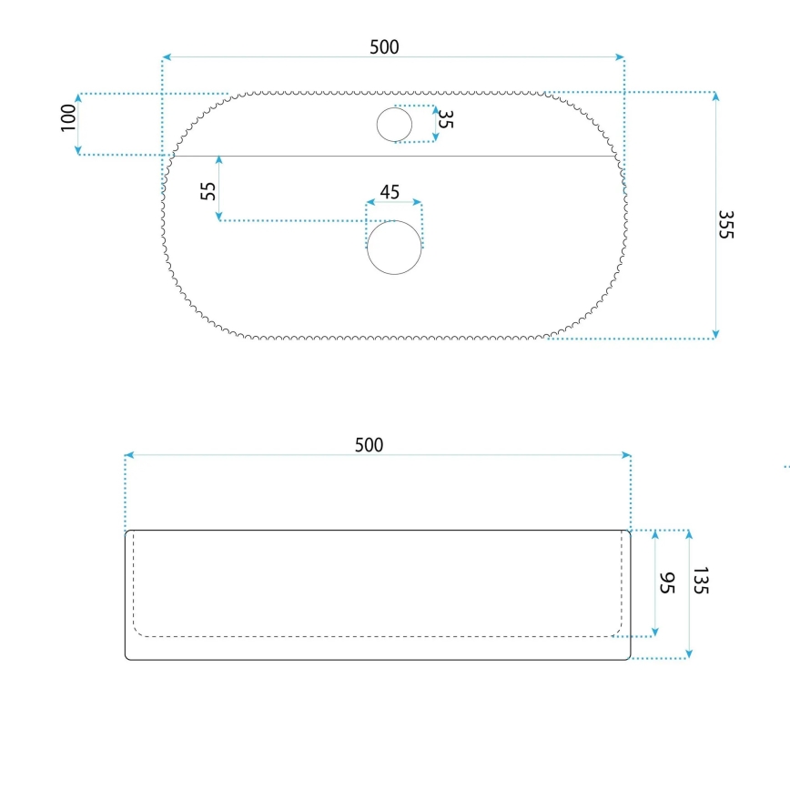 REA-U4003 - Lavabo sobre encimera MARCELA 35,5 x 50 cm cerámica/blanco brillante