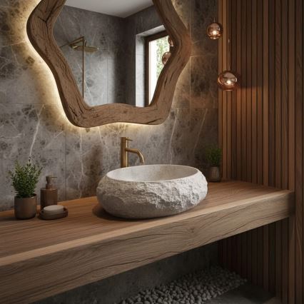 REA-U4332 - Lavabo sobre encimera MIKA 38x50 cm beige/gris/imitación de piedra