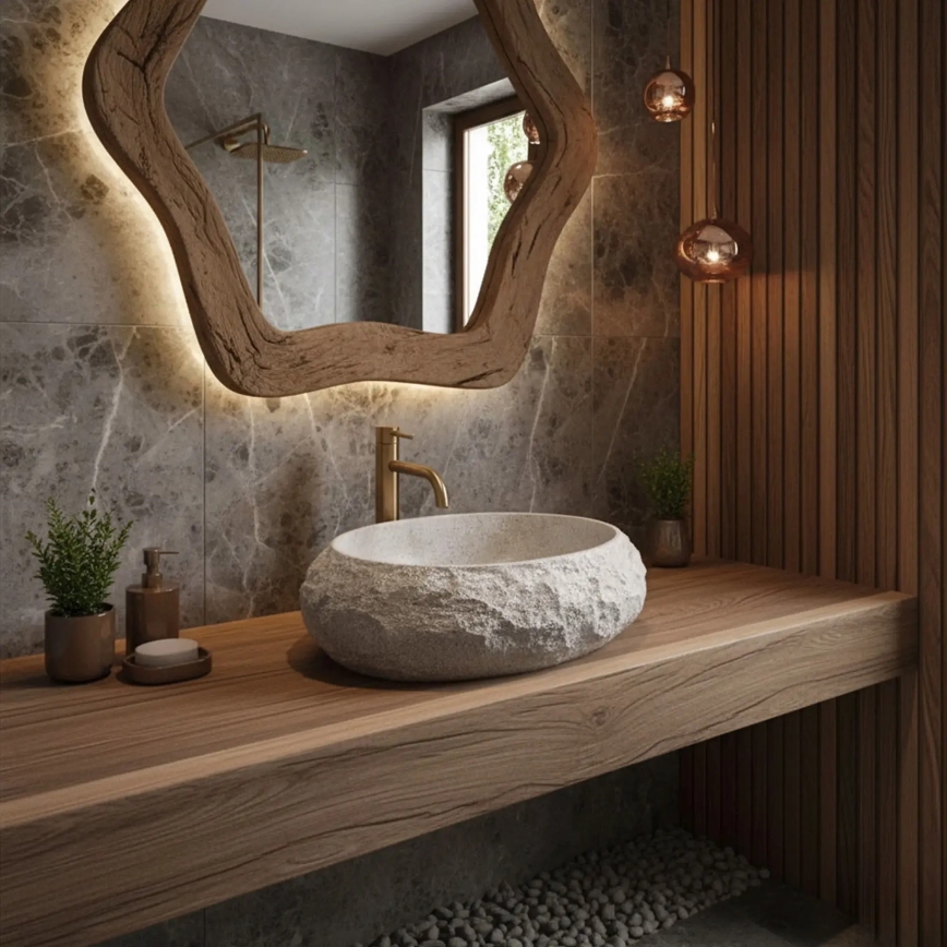 REA-U4332 - Lavabo sobre encimera MIKA 38x50 cm beige/gris/imitación de piedra