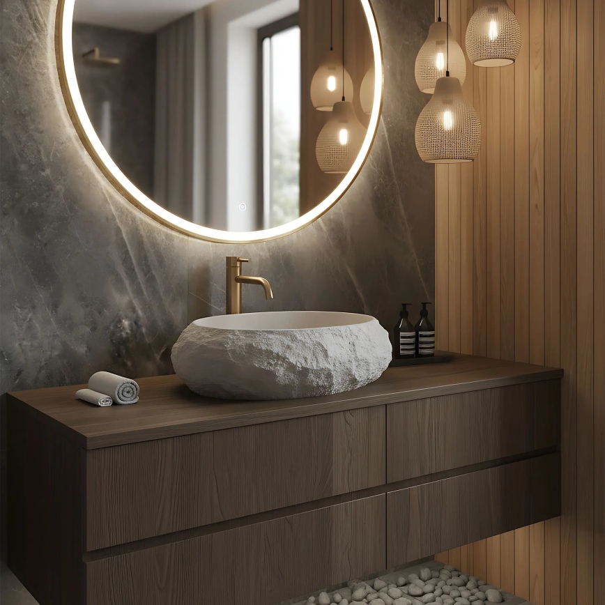 REA-U4332 - Lavabo sobre encimera MIKA 38x50 cm beige/gris/imitación de piedra