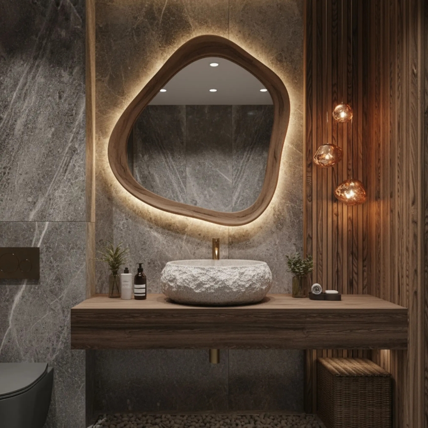 REA-U4332 - Lavabo sobre encimera MIKA 38x50 cm beige/gris/imitación de piedra