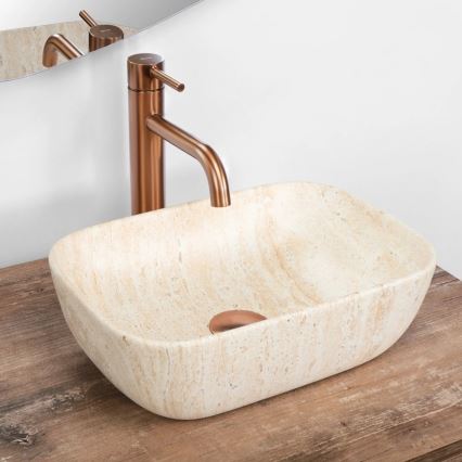 REA-U4700 - Lavabo para encimera BELINDA 25x36 cm cerámica/beige/efecto piedra
