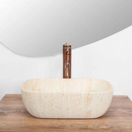 REA-U4700 - Lavabo para encimera BELINDA 25x36 cm cerámica/beige/efecto piedra