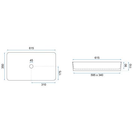 REA-U4800 - Lavabo para encimera DENIS 35x61,5 cm cerámica/blanco brillante
