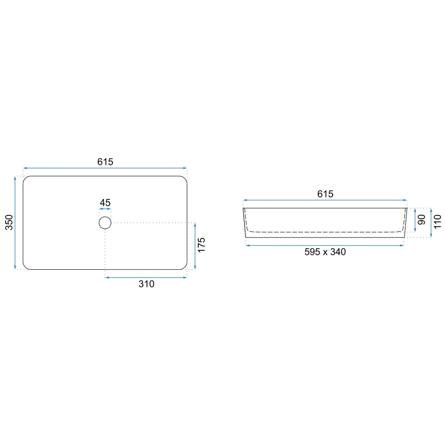 REA-U4800 - Lavabo para encimera DENIS 35x61,5 cm cerámica/blanco brillante