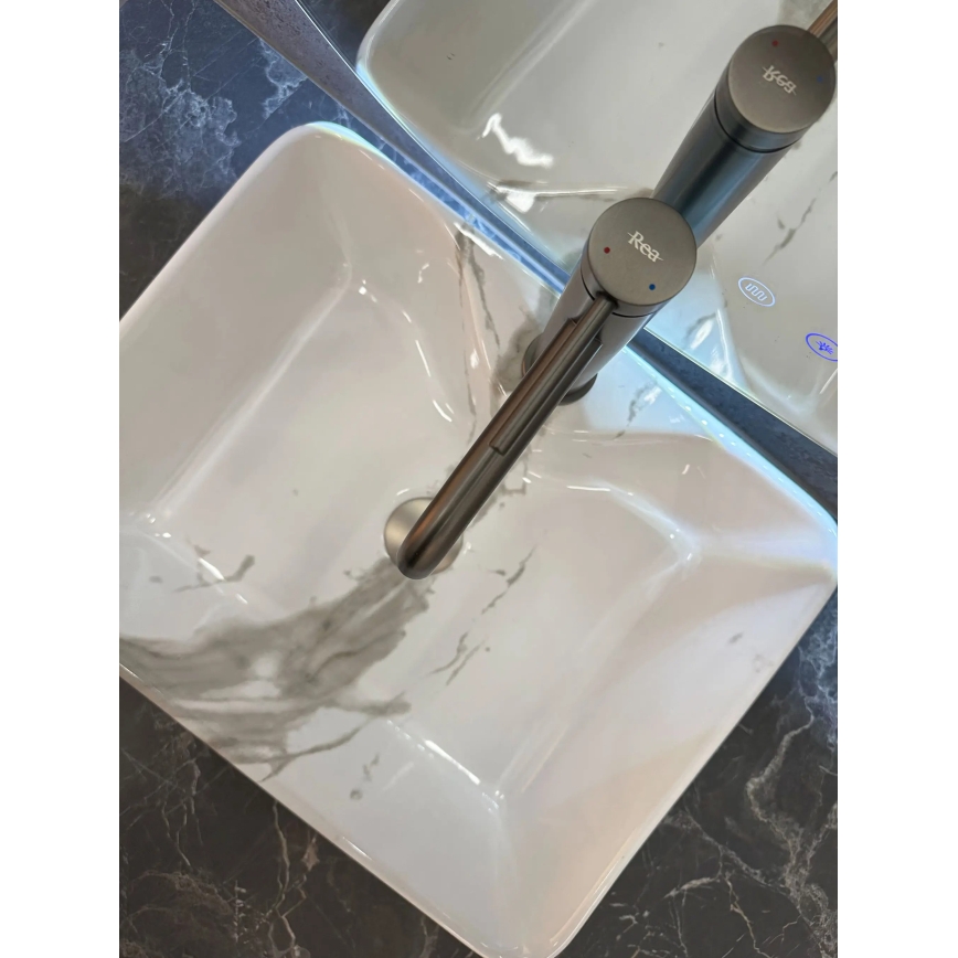 REA-U5052 - Lavabo sobre encimera KELLY 38x49 cm cerámica/blanco/efecto mármol