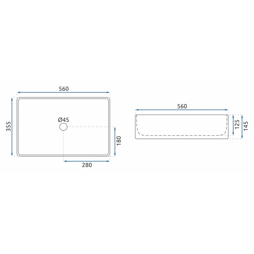 REA-U5055 - Lavabo de encimera BERTA 35,5x56 cm cerámica/blanco brillante