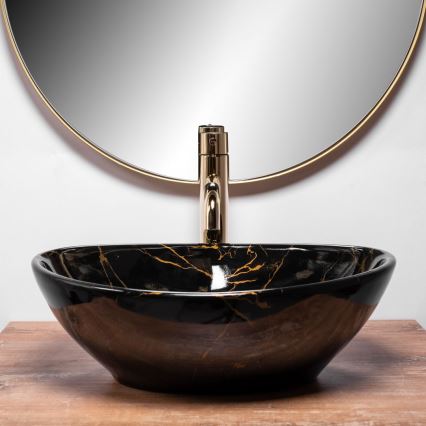 REA-U5611 - Lavabo sobre encimera SOFIA 34,5x41 cm cerámica/negro/efecto mármol