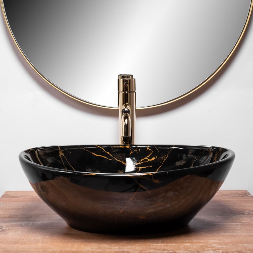 REA-U5611 - Lavabo sobre encimera SOFIA 34,5x41 cm cerámica/negro/efecto mármol