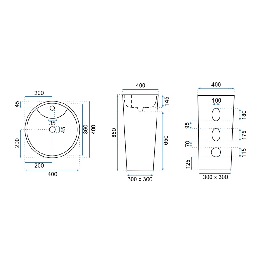 REA-U5635 - Lavabo exento BLANKA 85x40 cm cerámica/blanco brillante