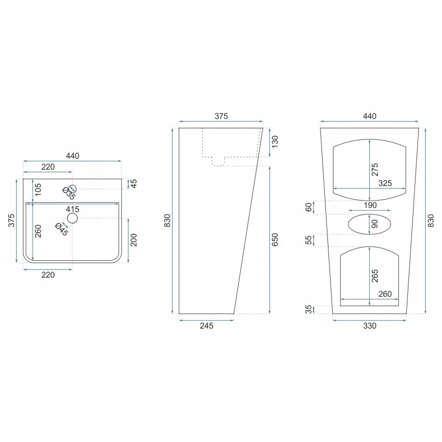 REA-U5637 - Lavabo exento ARIS 37,5x44 cm cerámica/blanco brillante