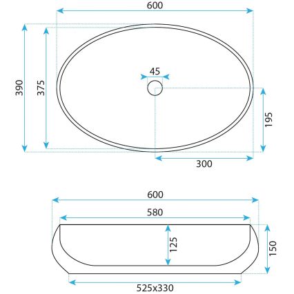 REA-U5660 - Lavabo para encimera MAYA 39x60 cm cerámica/blanco brillante
