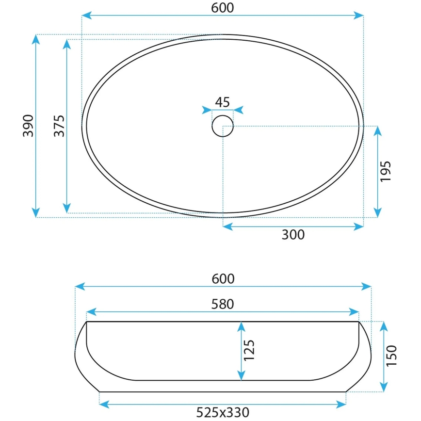 REA-U5660 - Lavabo para encimera MAYA 39x60 cm cerámica/blanco brillante