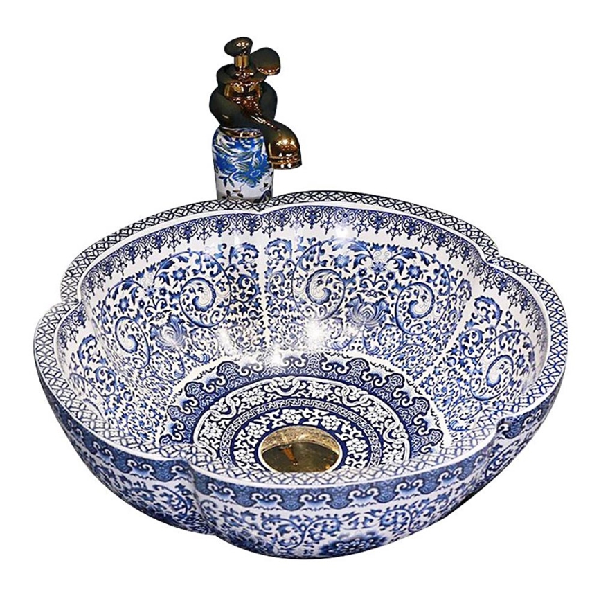REA-U5666 - Lavabo sobre encimera VIVIEN Ø 42,5 cm cerámica/diseño ornamental