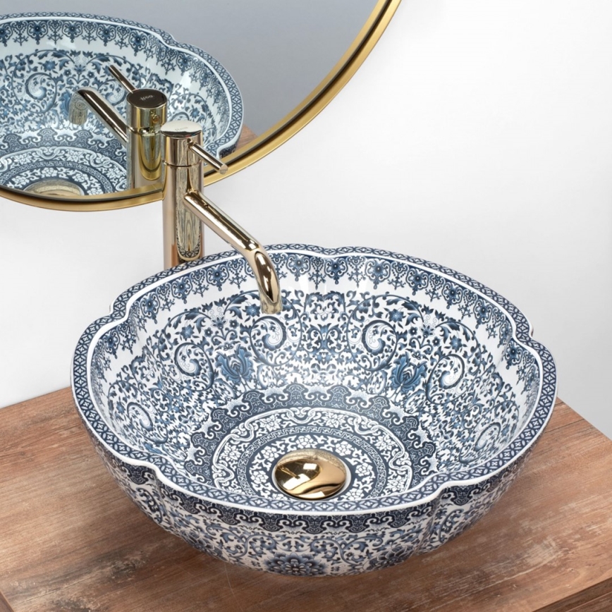 REA-U5666 - Lavabo sobre encimera VIVIEN Ø 42,5 cm cerámica/diseño ornamental