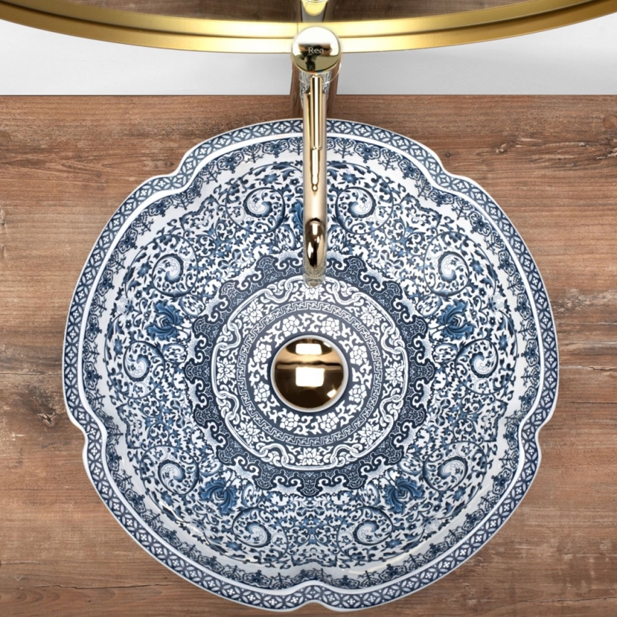 REA-U5666 - Lavabo sobre encimera VIVIEN Ø 42,5 cm cerámica/diseño ornamental